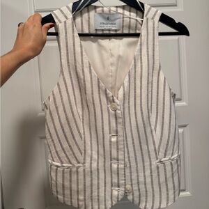 Stradivarius Beige and White Striped Vest